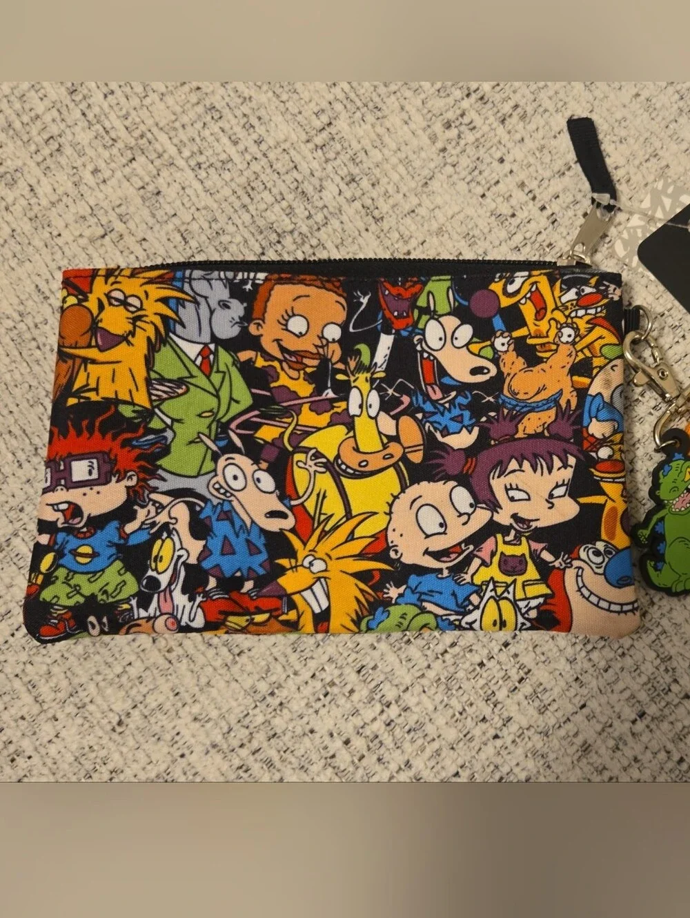 Nickelodeon Multicolor Cartoon Character Zip Pouch with Orange Lanyard